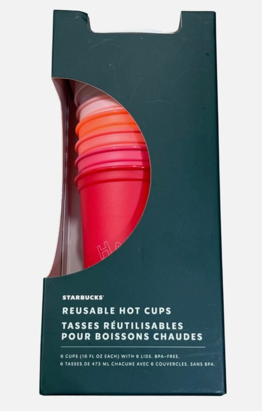 Starbucks 2019 Winter Holiday Christmas Reusable Hot Coffee Cups 6 Pack w/ Lids